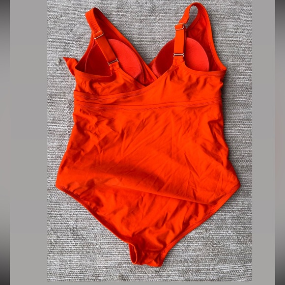 Orange One-piece swimming suit rushed sides with bow. - Picture 2 of 10